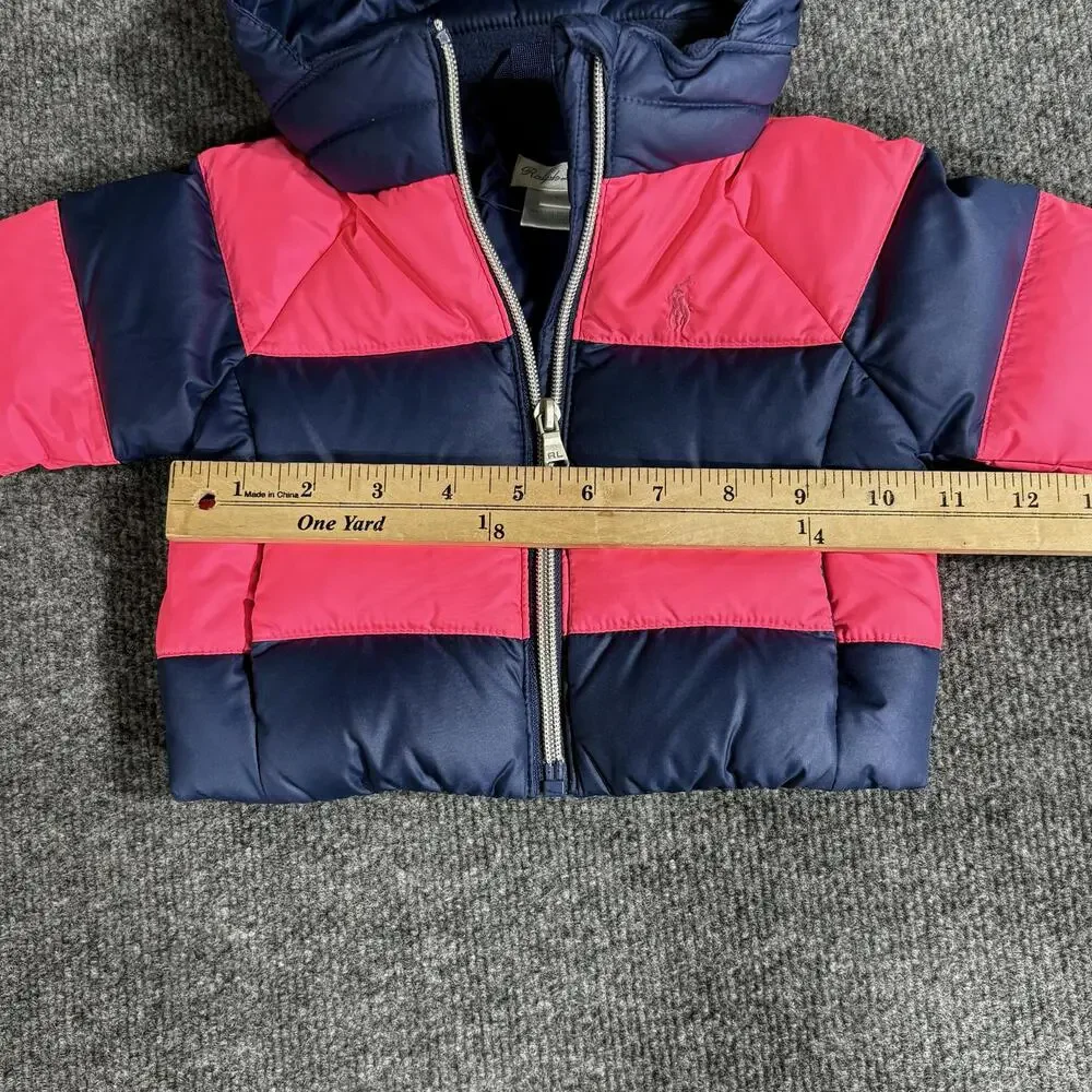 Ralph Lauren Jacket Infant Girls 3M Pink Navy Hooded Down Puffer Winter NEW